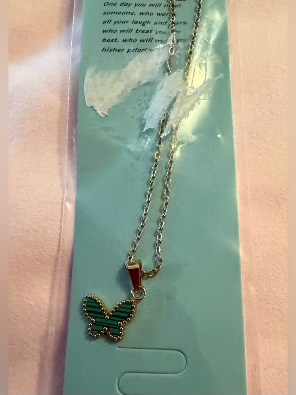 Source Unknown Gold Butterfly Necklace with Green Accent 16”